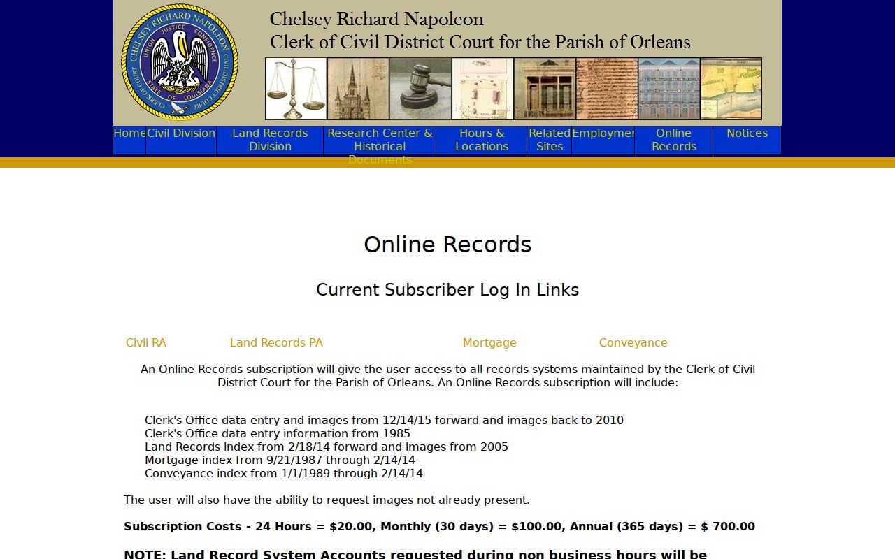 New Orleans residents directory Civil Clerk records access