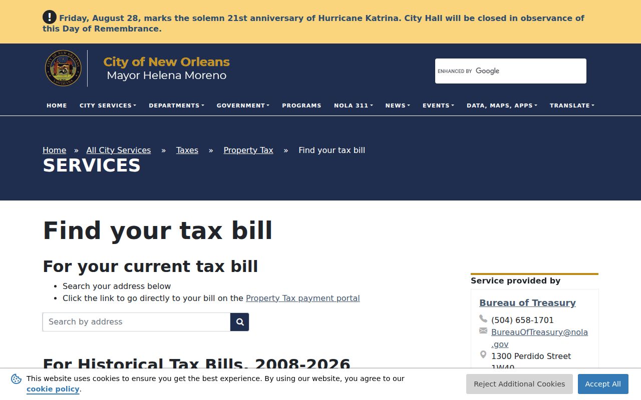 New Orleans neighbors historical tax bill lookup