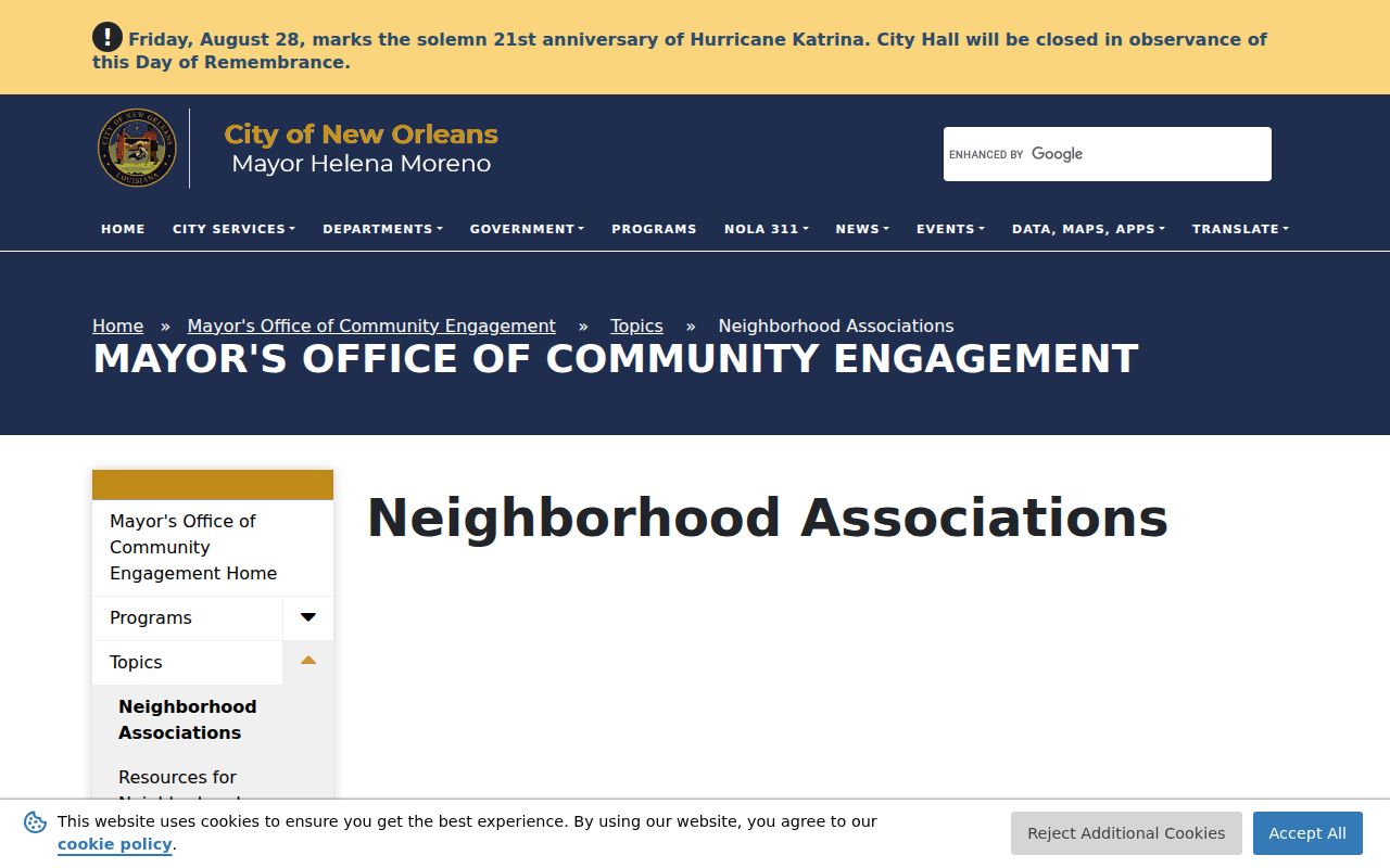 New Orleans neighbors City neighborhood associations page