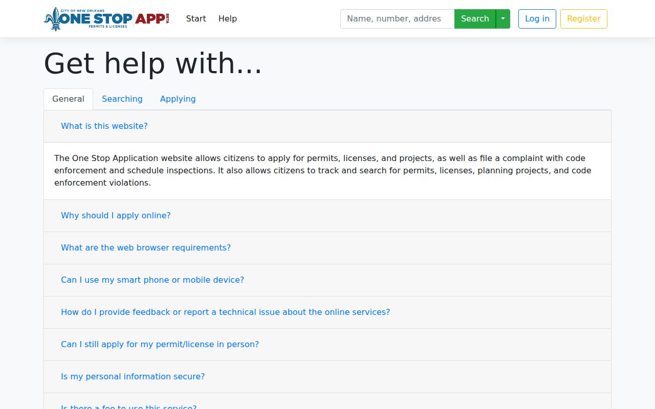New Orleans neighbors One Stop address search help