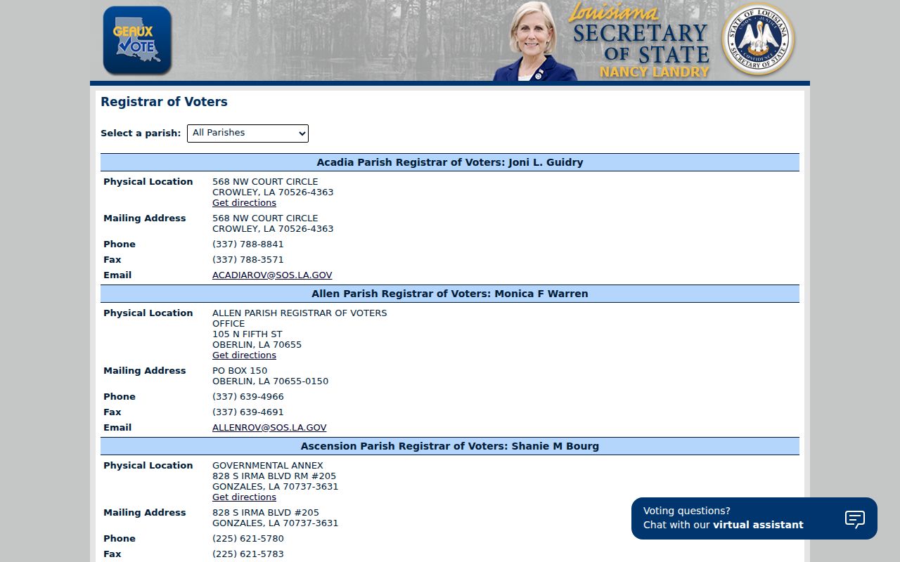 New Orleans neighbors Orleans Registrar directory