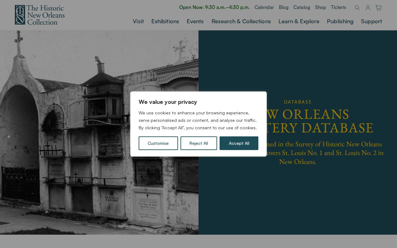 New Orleans previous residents HNOC cemetery database