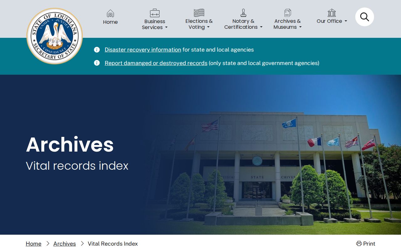 New Orleans previous residents State Archives vital index