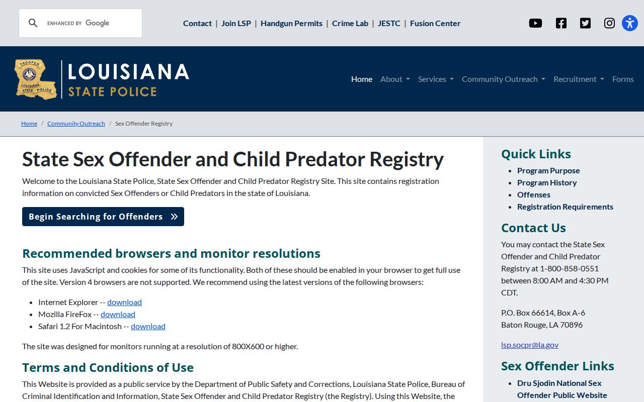 New Orleans resident lookup state public safety registry